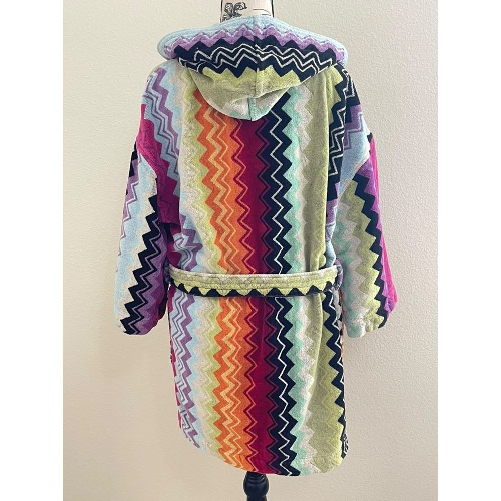 Missoni Home Multicolor Zigzag Hooded Cotton Terry Bathrobe Made in Portugal